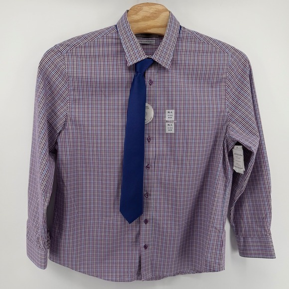 Nick Graham Everywhere Modern Fit Men's Purple Gingham Dress Shirt & Tie X-Large - Picture 2 of 9